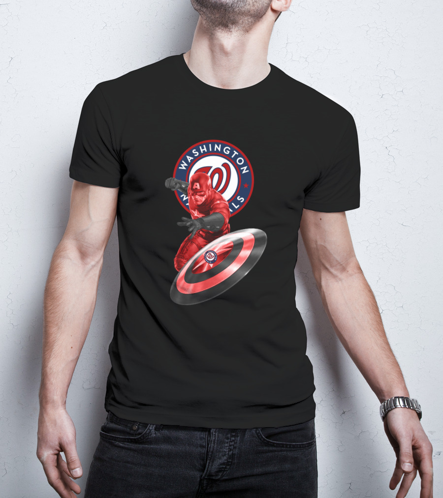 Washington Nationals Captain America Collaboration Featuring Iconic Shield T-Shirt