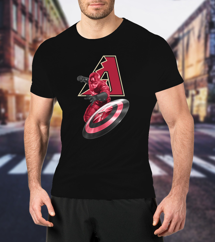 Arizona Diamondbacks Collaboration With Captain America Featuring Iconic Shield And Team T-Shirt