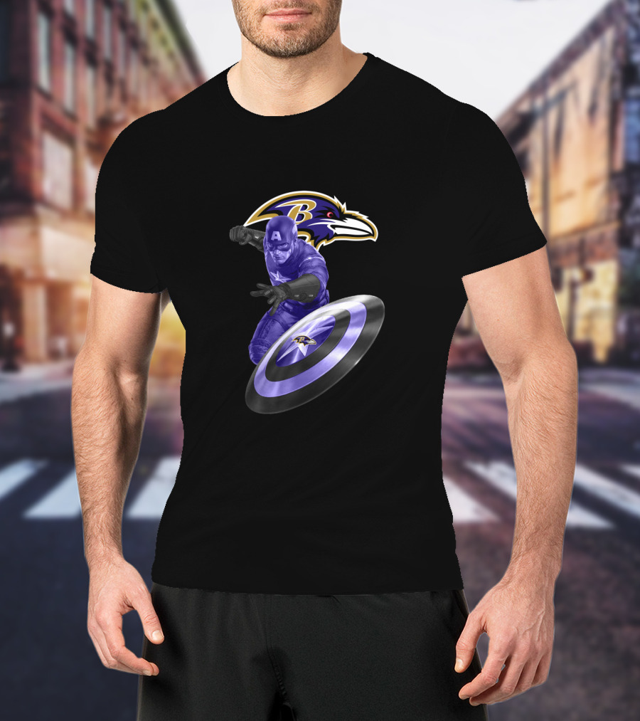 Baltimore Ravens Captain America Avengers Nfl Crossover With Shield T-Shirt