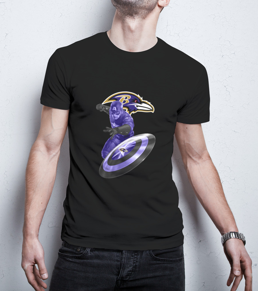 Baltimore Ravens Captain America Avengers Nfl Crossover With Shield T-Shirt