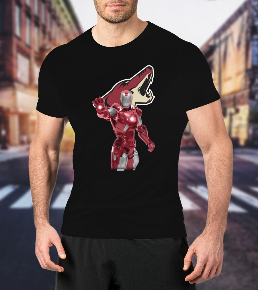 Iron Man And Arizona Coyotes Logo Crossover T-Shirt