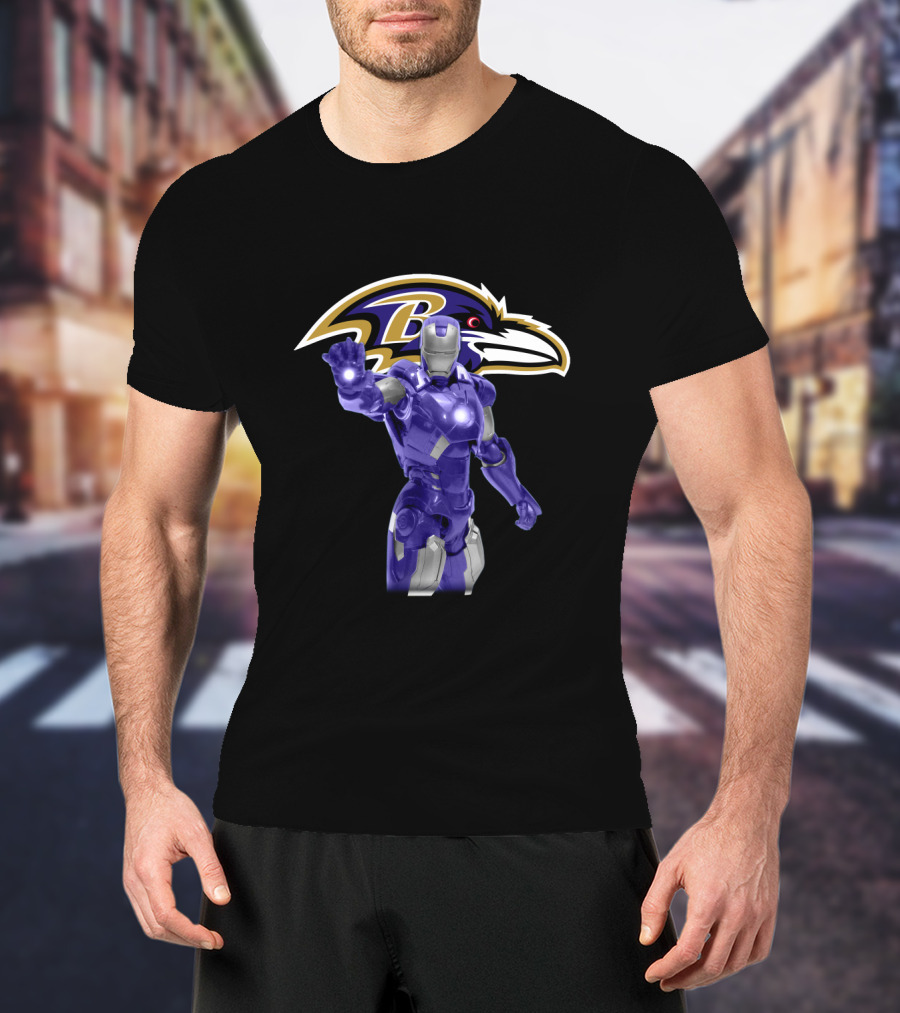 Iron Man Baltimore Ravens Fans Avengers Crossover Football Team Symbol T-Shirt