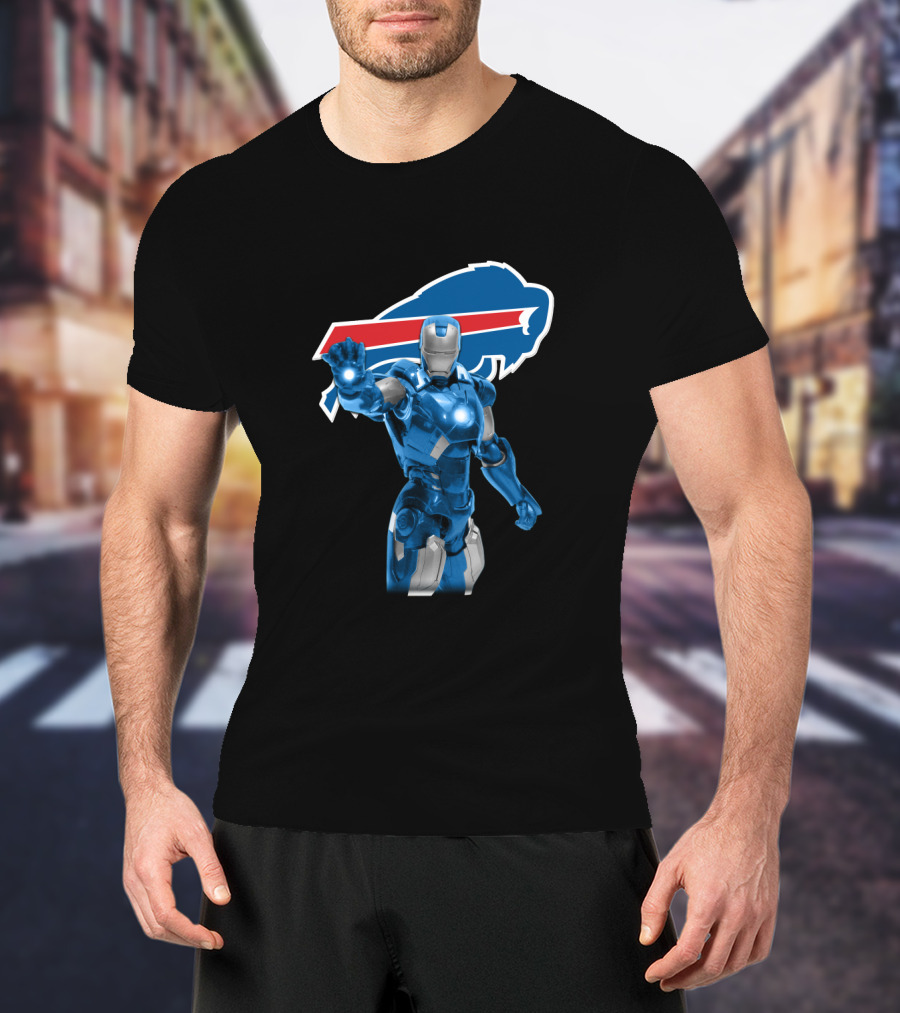 Iron Man Blue Armor Buffalo Bills Fans Iconic Nfl Crossover T-Shirt