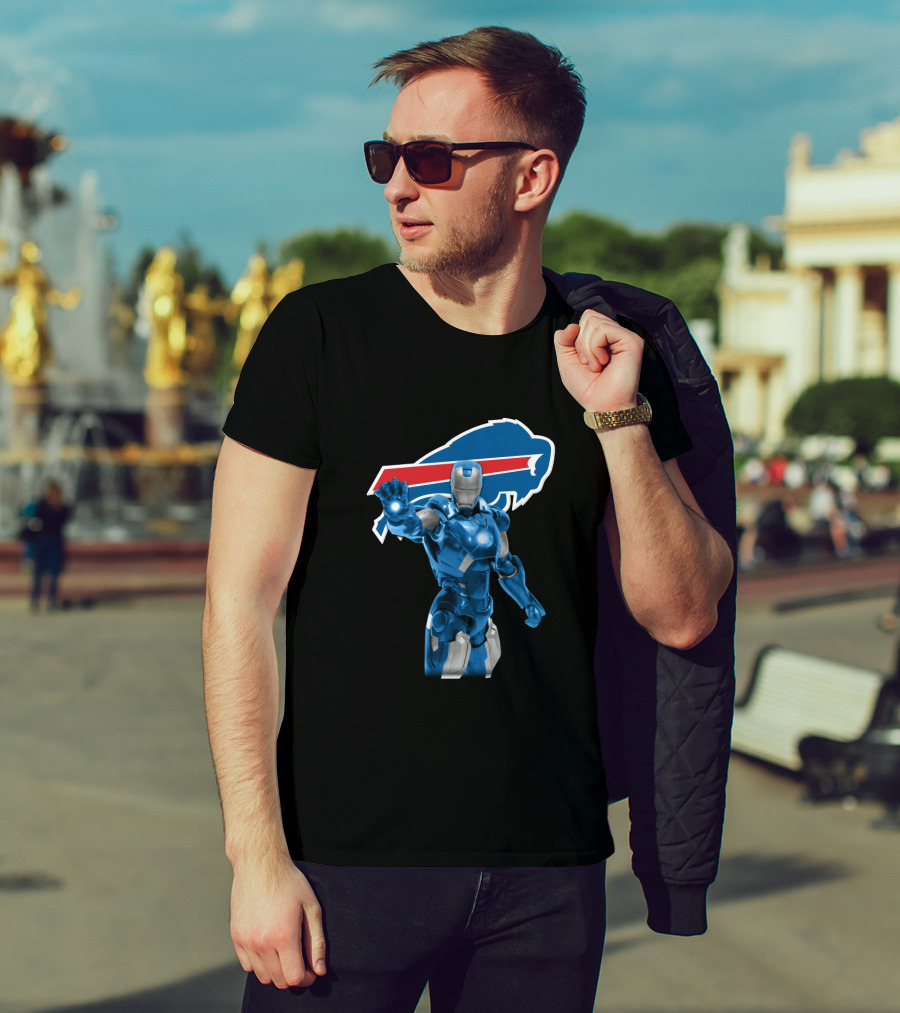 Iron Man Blue Armor Buffalo Bills Fans Iconic Nfl Crossover T-Shirt