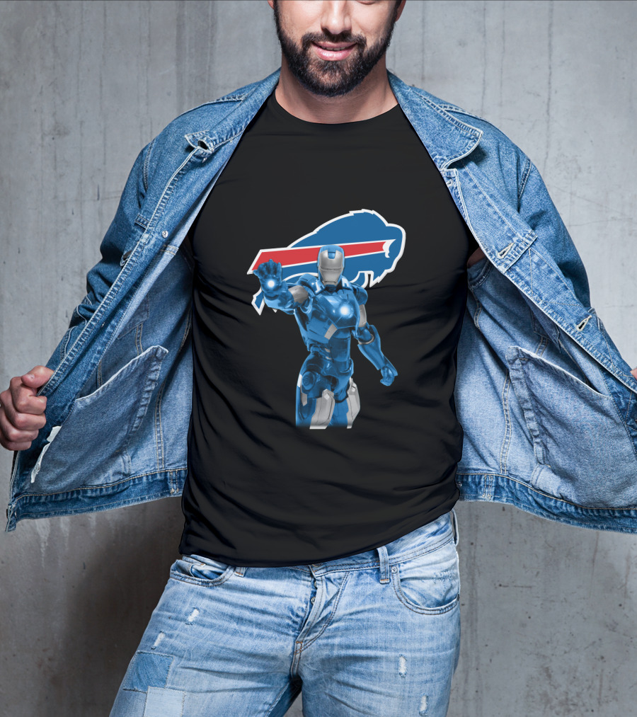 Iron Man Blue Armor Buffalo Bills Fans Iconic Nfl Crossover T-Shirt