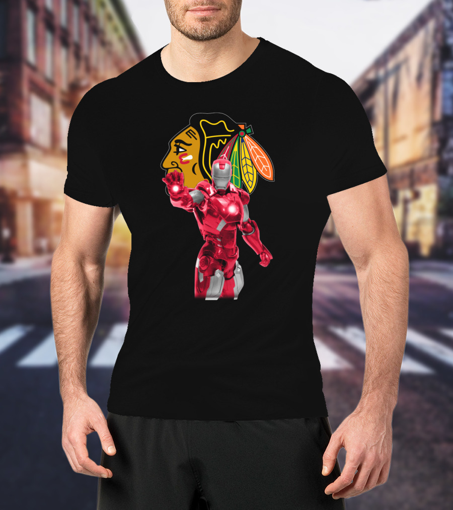 Iron Man Meets Chicago Blackhawks Logo Collaboration T-Shirt