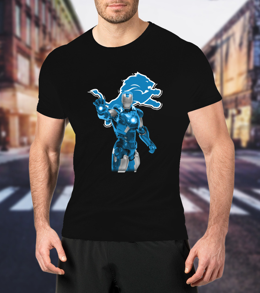 Iron Man Detroit Lions Fans Robot Warrior T-Shirt