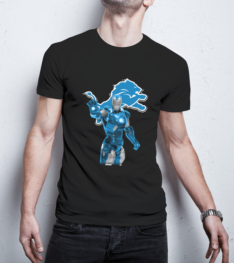 Iron Man Detroit Lions Fans Robot Warrior T-Shirt
