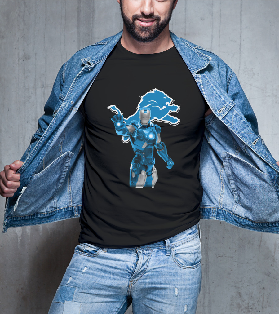 Iron Man Detroit Lions Fans Robot Warrior T-Shirt