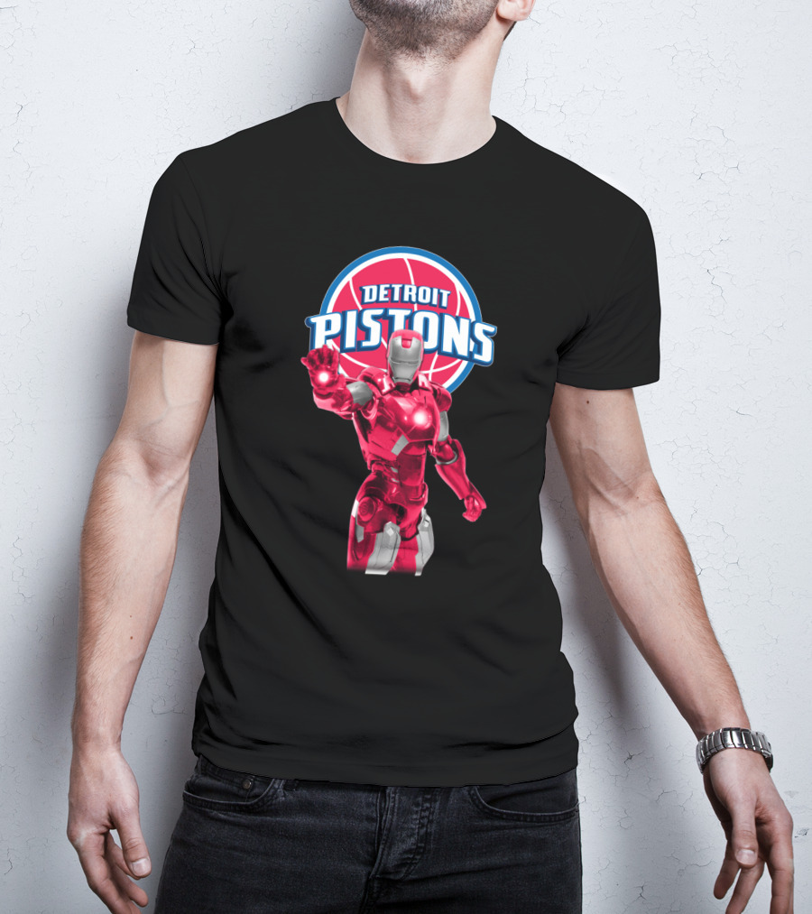 Iron Man Detroit Pistons Fan Collaboration Iconic Nba Superhero T-Shirt
