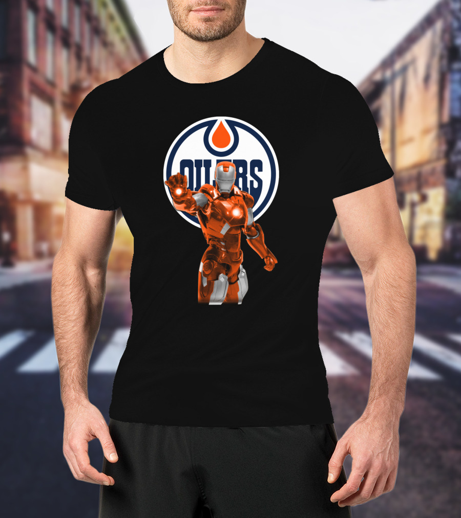 Iron Man Marvel Crossover With Edmonton Oilers T-Shirt