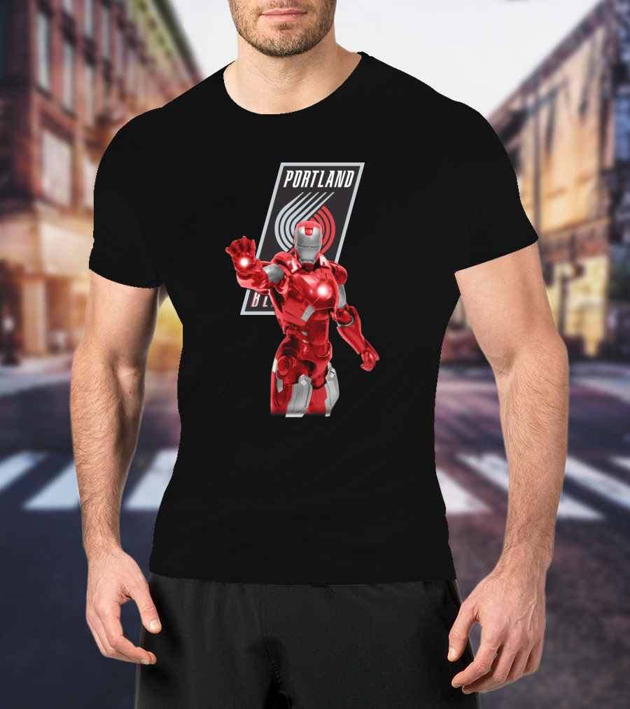 Portland Trail Blazers Iron Man Marvel Crossover Fan T-Shirt