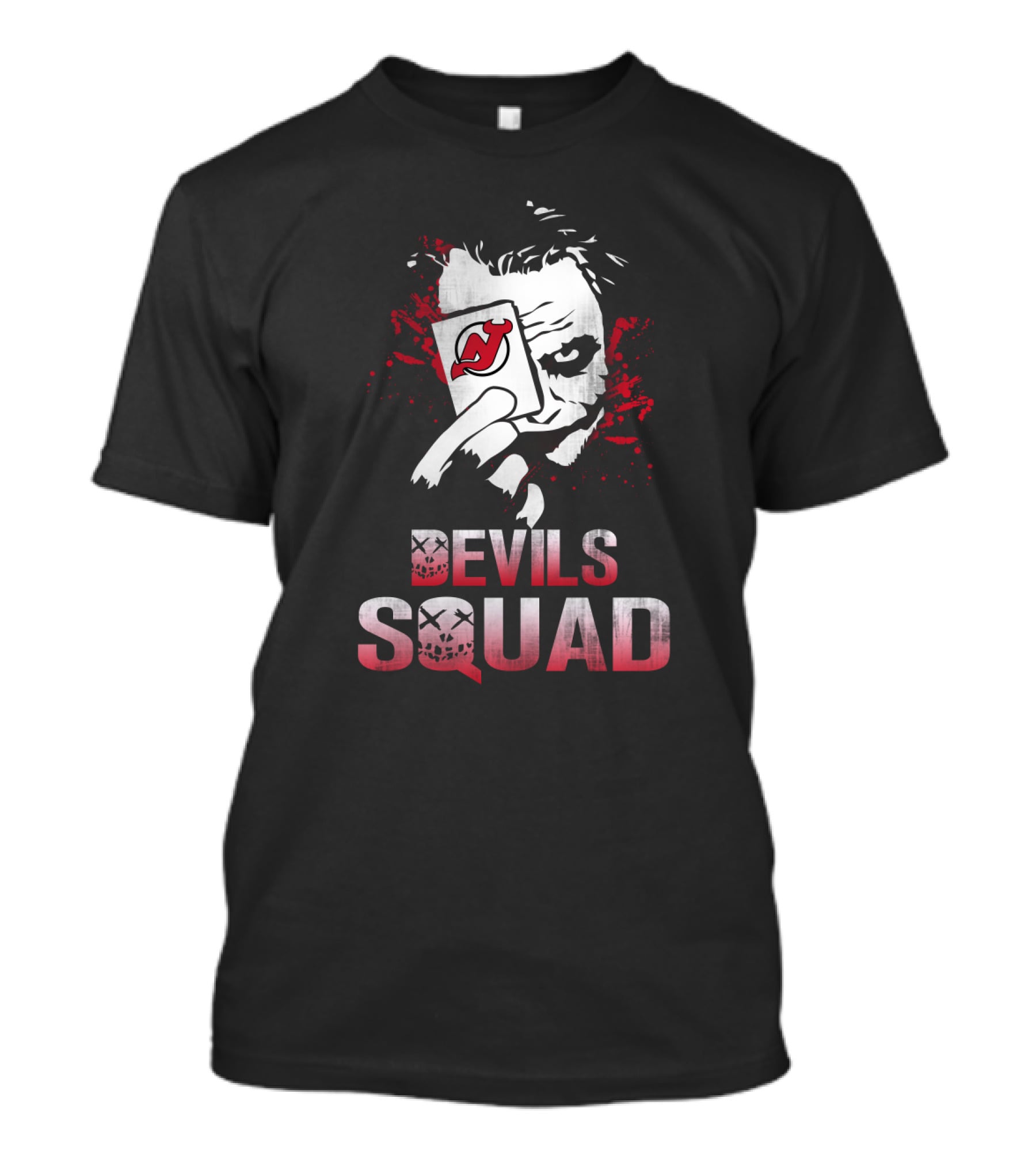 Joker Holding New Jersey Devils Card With Devils Squad T-Shirt