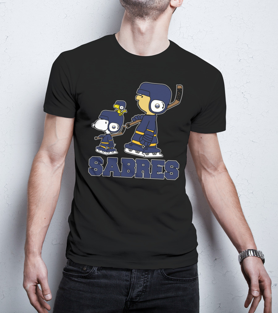 Sabres Snoopy Fans With Buffalo Hockey Team Enthusiasts T-Shirt