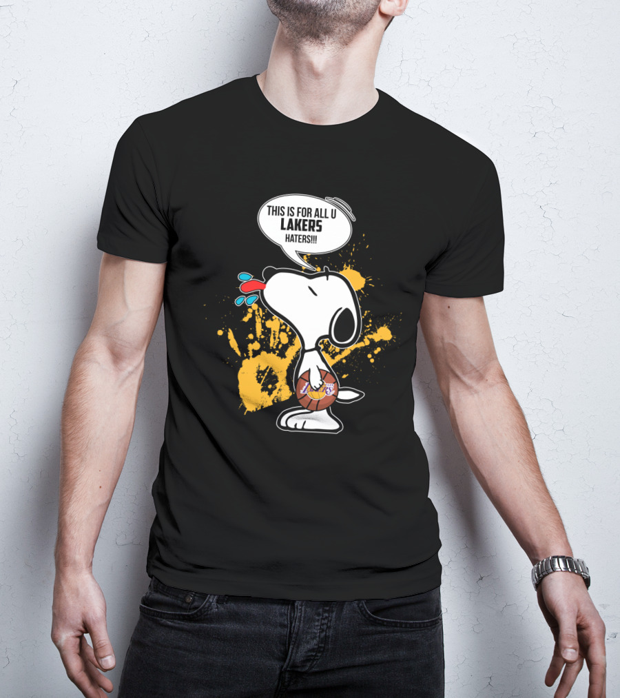 Snoopy Celebrating Los Angeles Lakers Basketball With Haters Speech Bubble T-Shirt