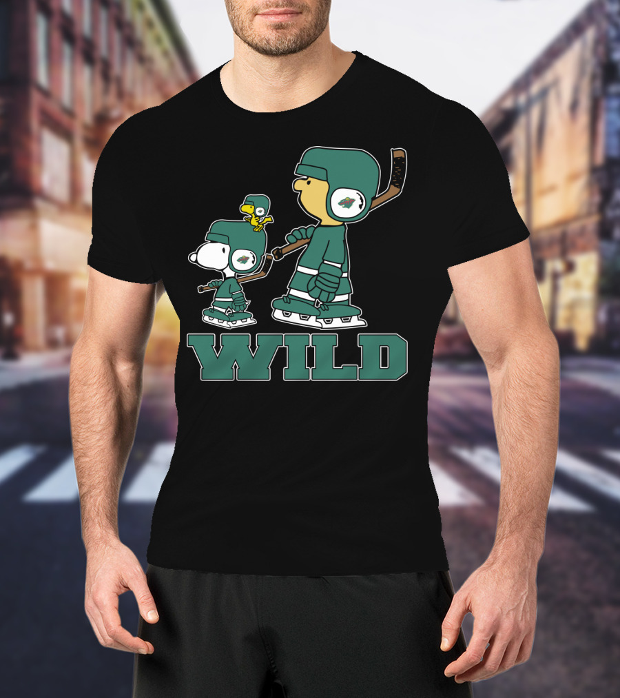 Snoopy And Woodstock With Minnesota Wild Hockey Gear T-Shirt