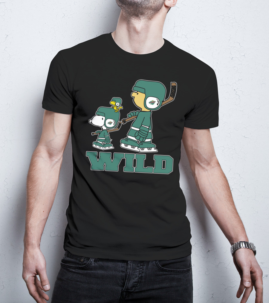 Snoopy And Woodstock With Minnesota Wild Hockey Gear T-Shirt