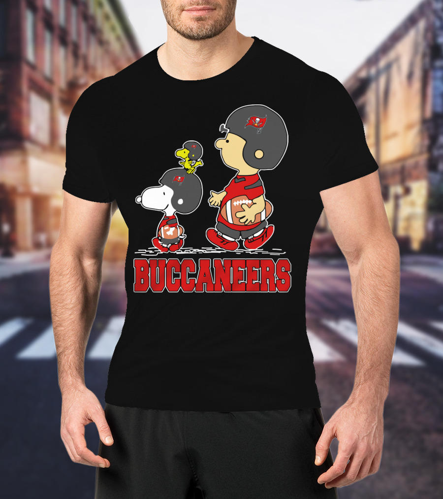 Snoopy Woodstock And Buccaneers Football Fans Featuring Iconic Characters T-Shirt