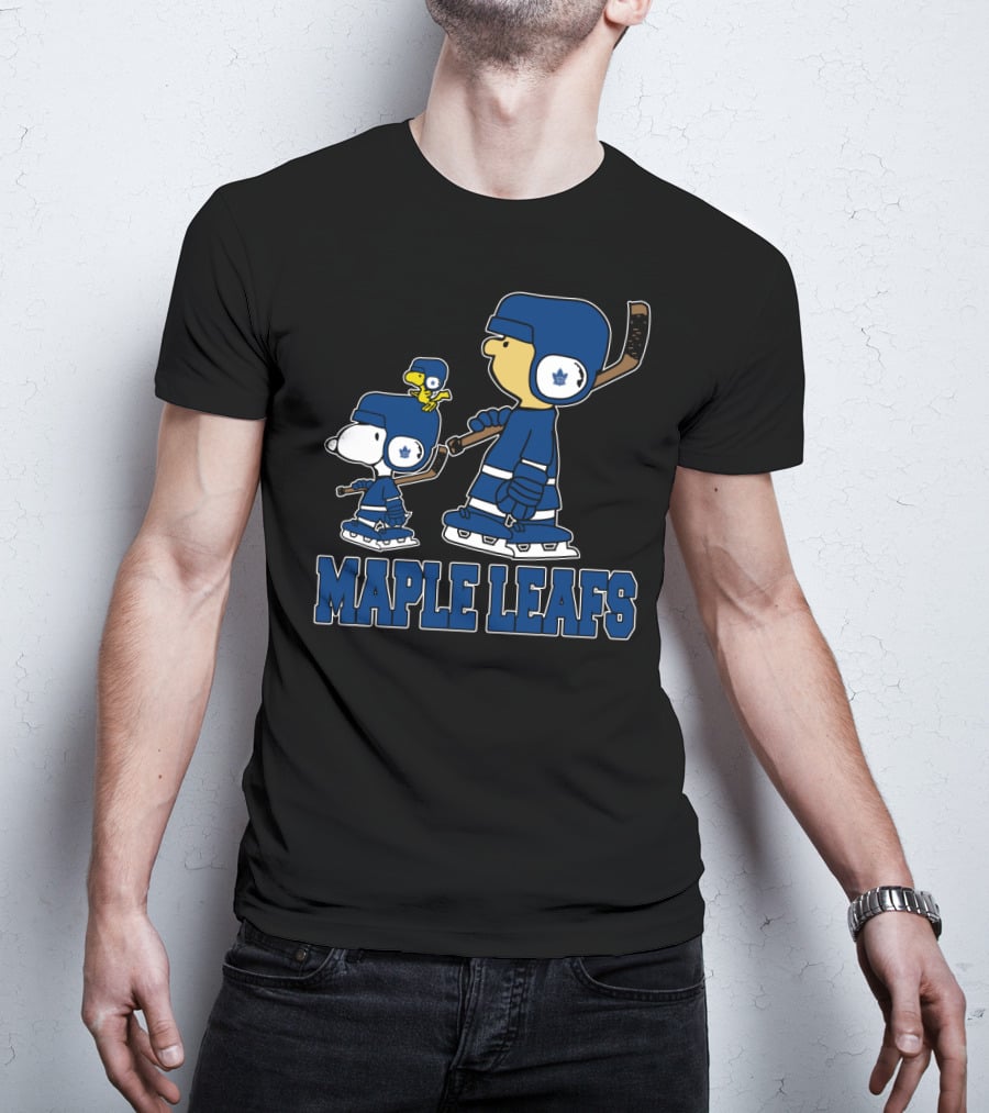Snoopy And Woodstock With Toronto Maple Leafs Hockey Helmets And Ice Skates T-Shirt