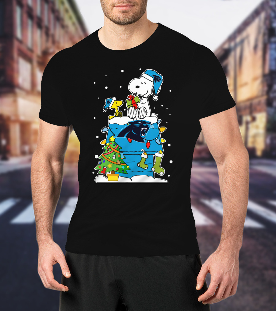 Carolina Panthers Snoopy Christmas Lover Cozy Holiday Scene T-Shirt