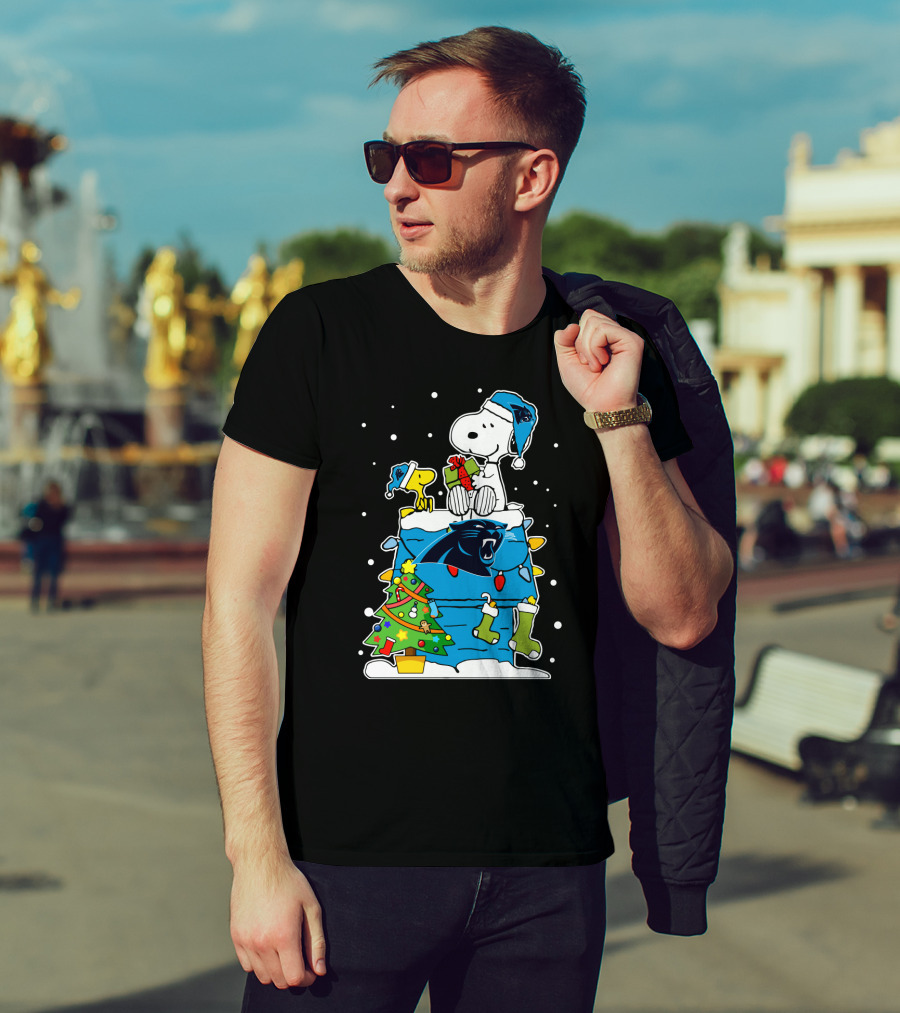 Carolina Panthers Snoopy Christmas Lover Cozy Holiday Scene T-Shirt