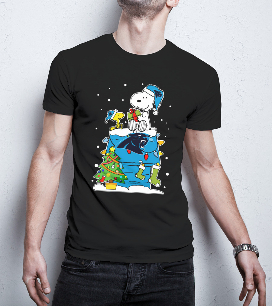 Carolina Panthers Snoopy Christmas Lover Cozy Holiday Scene T-Shirt