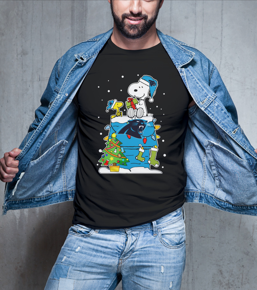 Carolina Panthers Snoopy Christmas Lover Cozy Holiday Scene T-Shirt