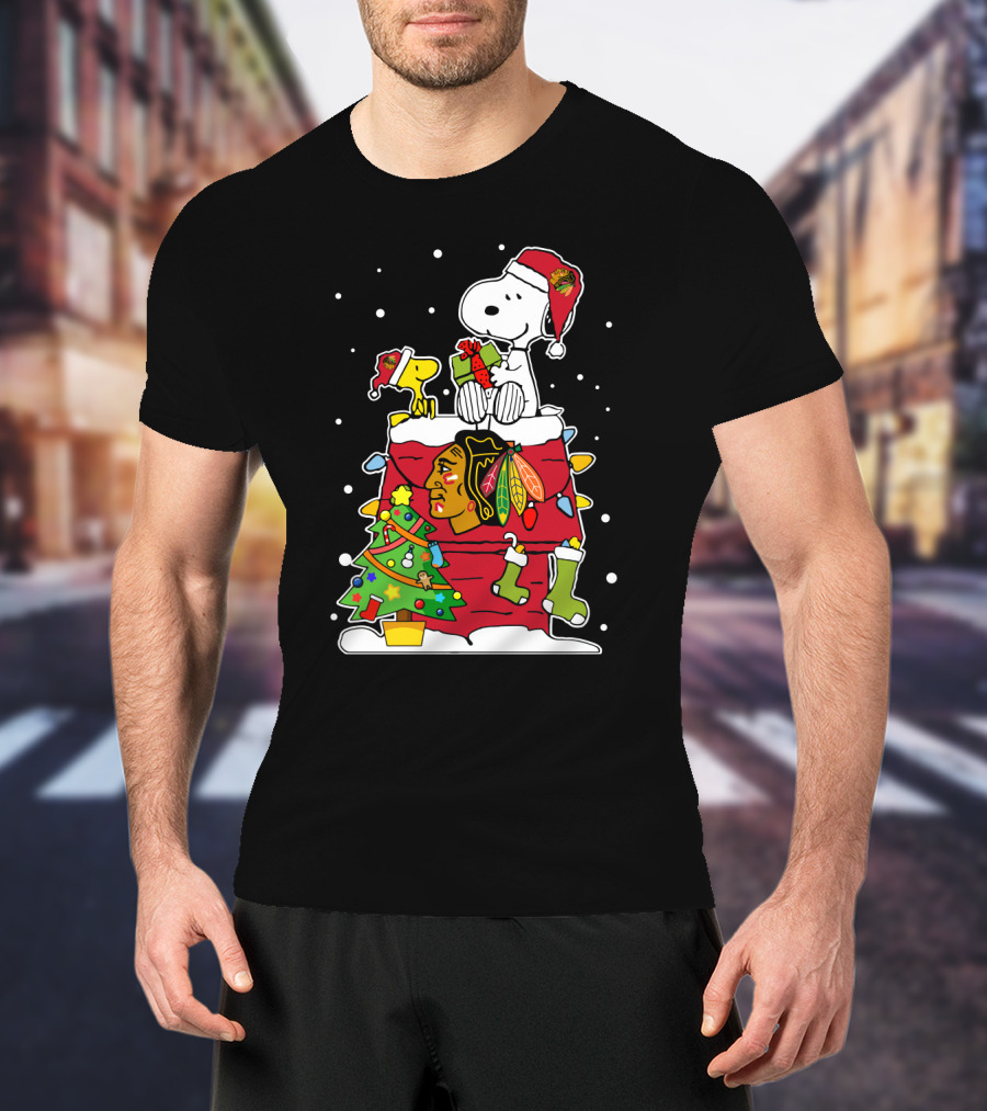 Chicago Blackhawks Snoopy Festive Christmas T-Shirt