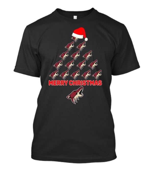 Merry Christmas Arizona Coyotes Logo Tree With Santa Hat T-Shirt