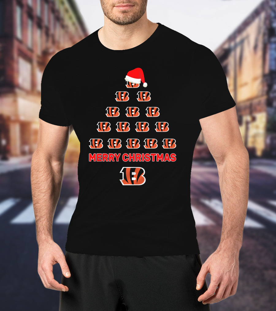 Merry Christmas B Cincinnati Bengals Christmas Tree Holiday Spirit T-Shirt