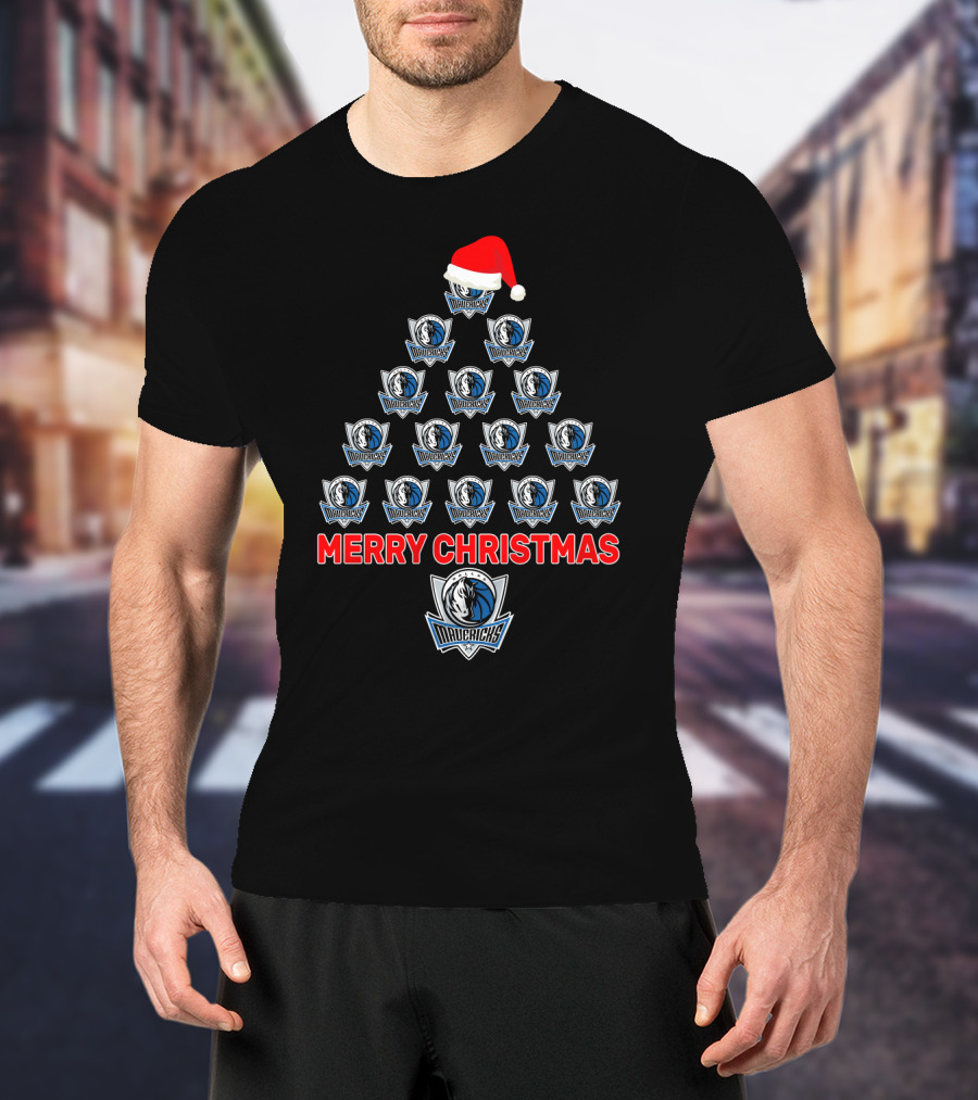 Merry Christmas Dallas Mavericks Logo Tree With Santa Hat T-Shirt