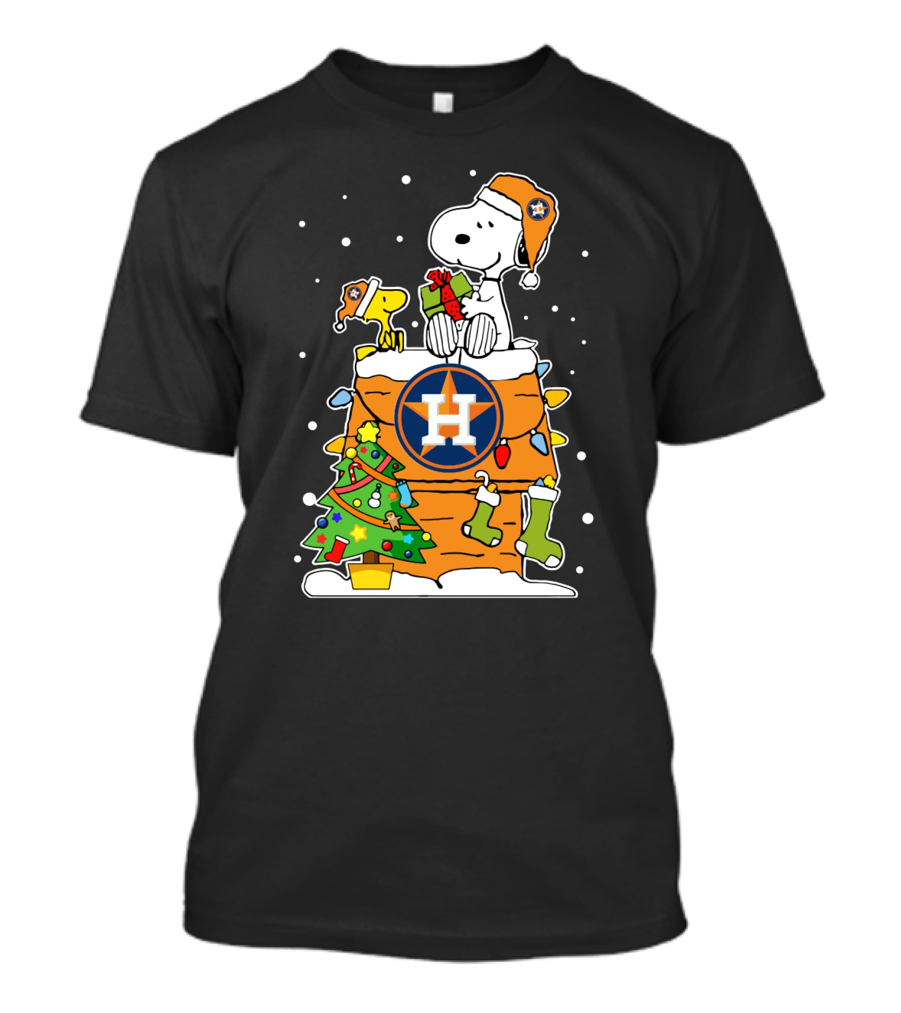 Houston Astros Snoopy Woodstock Christmas Tree Holiday Gift T-Shirt