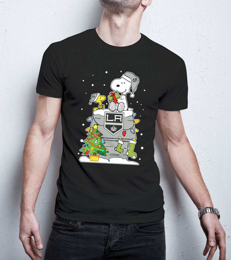 Los Angeles Kings Snoopy Christmas Lights Tree T-Shirt