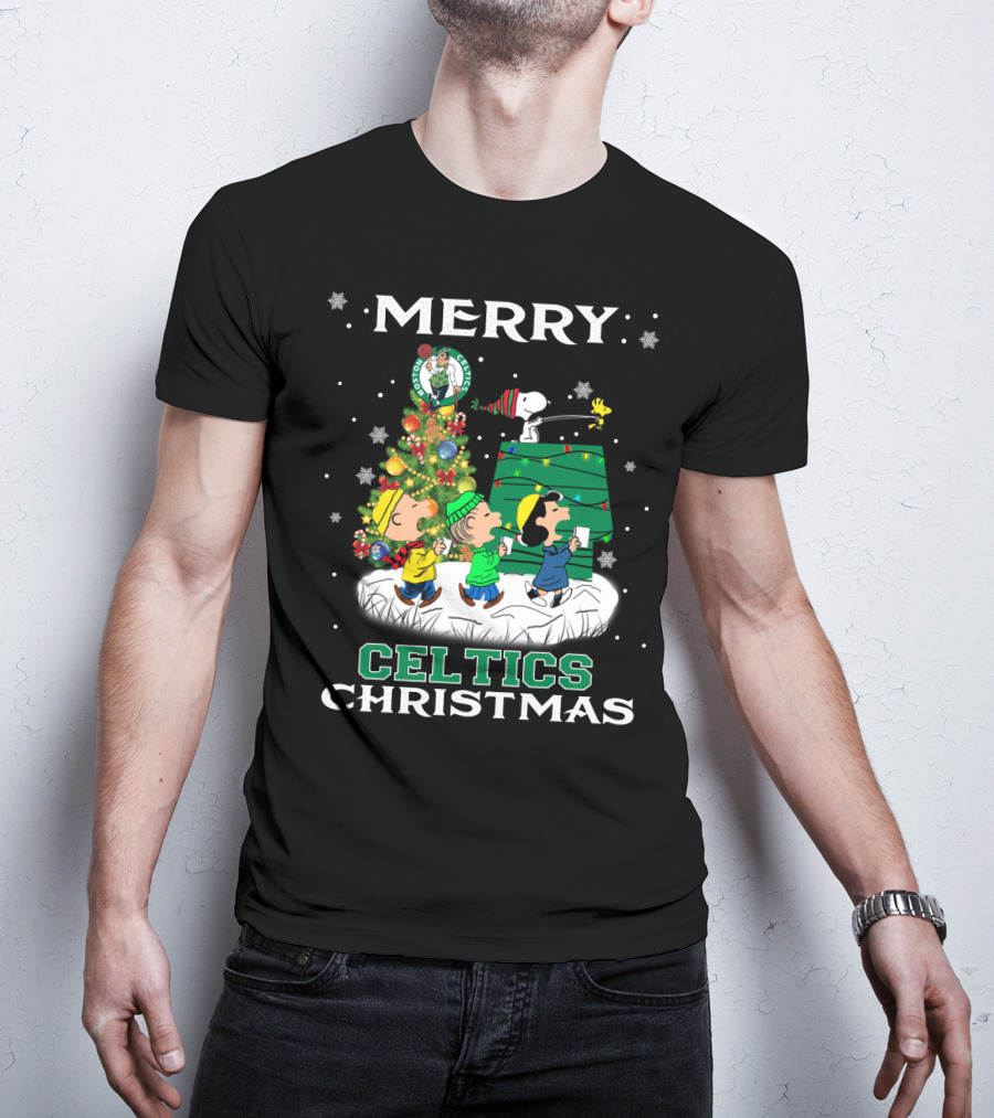 Merry Celtics Christmas Boston Snoopy Tree Fans T-Shirt