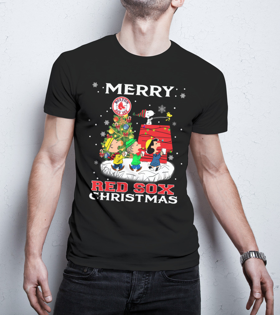 Merry Boston Red Sox Christmas Snoopy Fans Peanuts Holiday Celebration T-Shirt