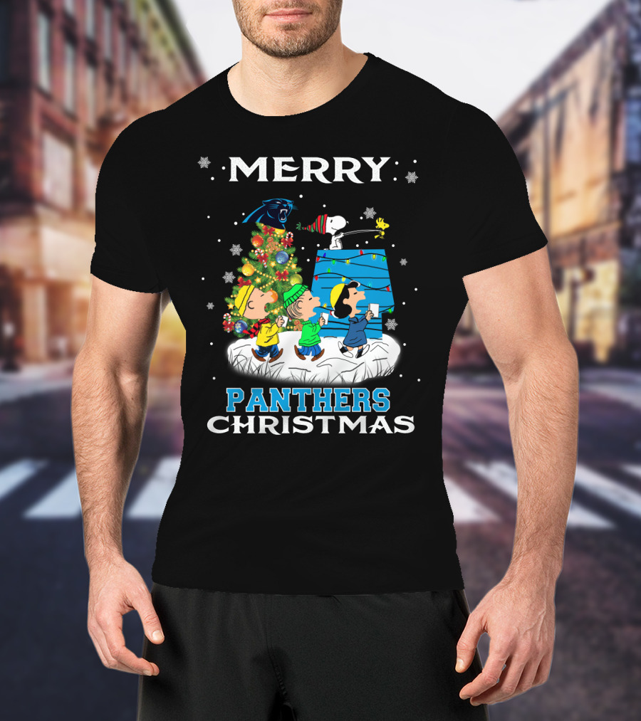 Merry Panther Christmas Carolina Panthers Snoopy Fans T-Shirt