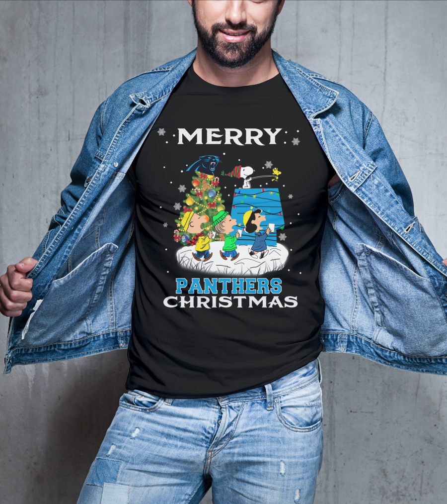 Merry Panther Christmas Carolina Panthers Snoopy Fans T-Shirt