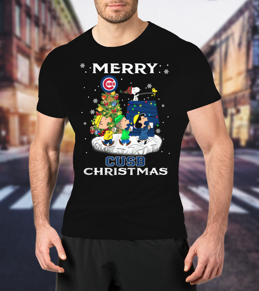 Merry Cubs Christmas Peanuts Characters And Snoopy Lights T-Shirt