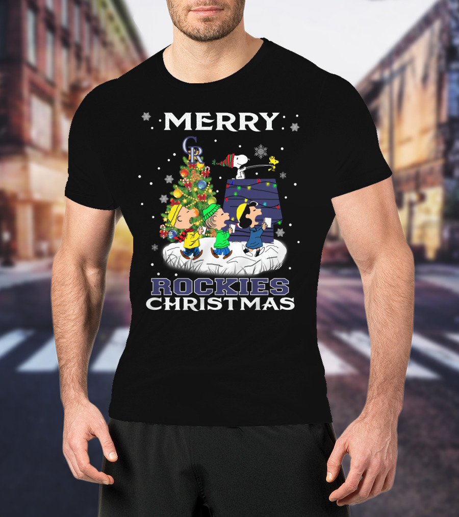 Merry Colorado Rockies Christmas With Snoopy And Friends T-Shirt