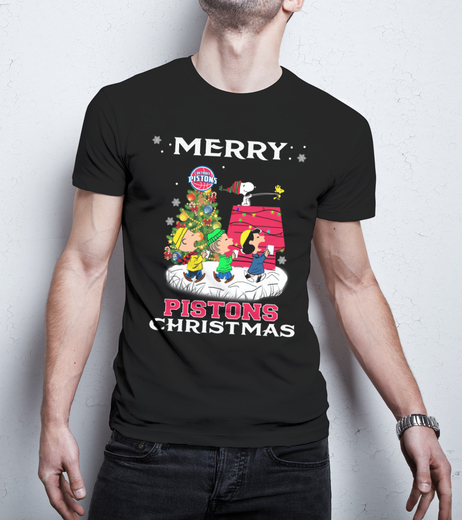 Pistons Christmas Featuring Snoopy And Friends Detroit Pistons Holiday Celebration T-Shirt