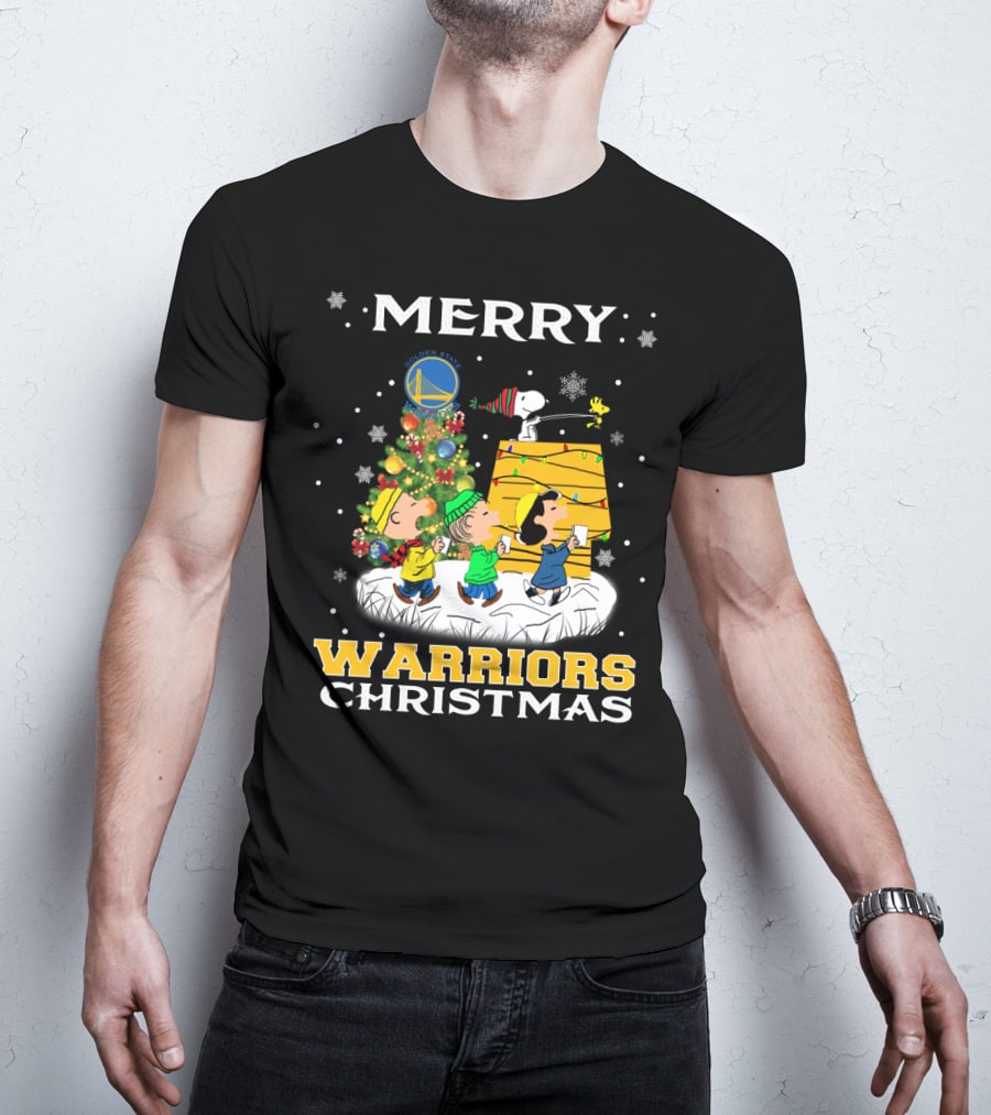 Merry Warriors Christmas Golden State Snoopy T-Shirt