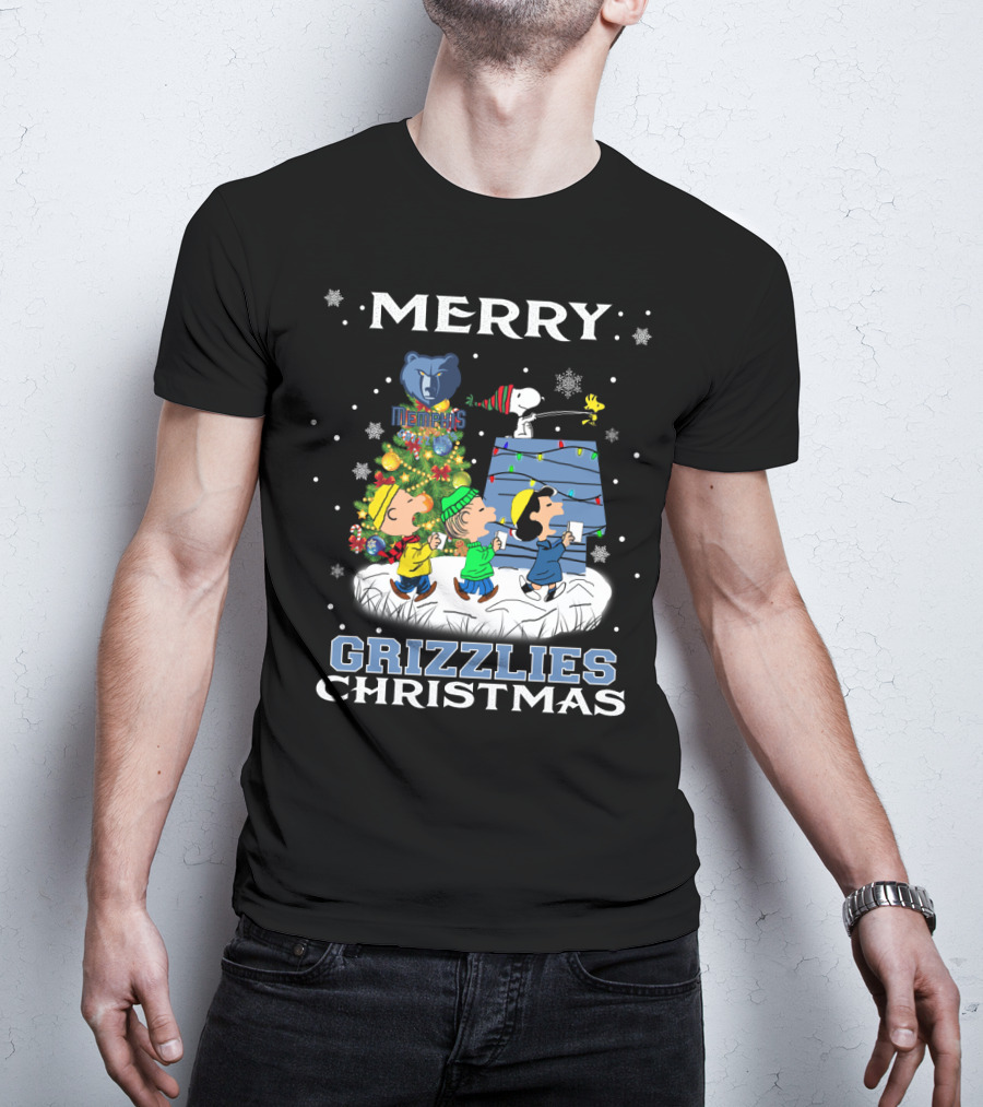 Merry Memphis Grizzlies Christmas Snoopy And Friends Holiday Scene T-Shirt