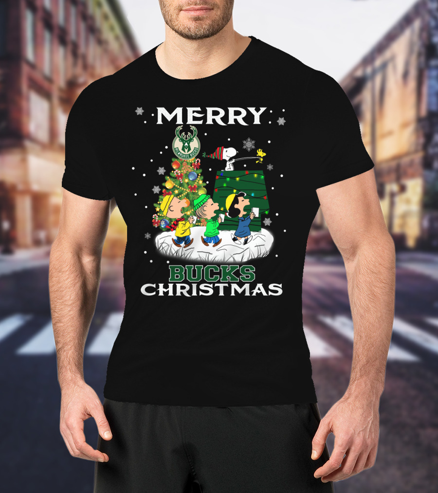 Merry Milwaukee Bucks Christmas Snoopy Fans Holiday T-Shirt