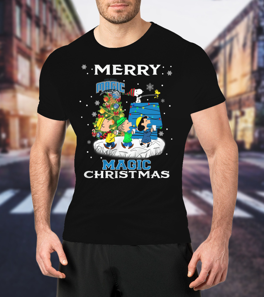 Merry Orlando Magic Christmas Snoopy And Friends Holiday Fun T-Shirt