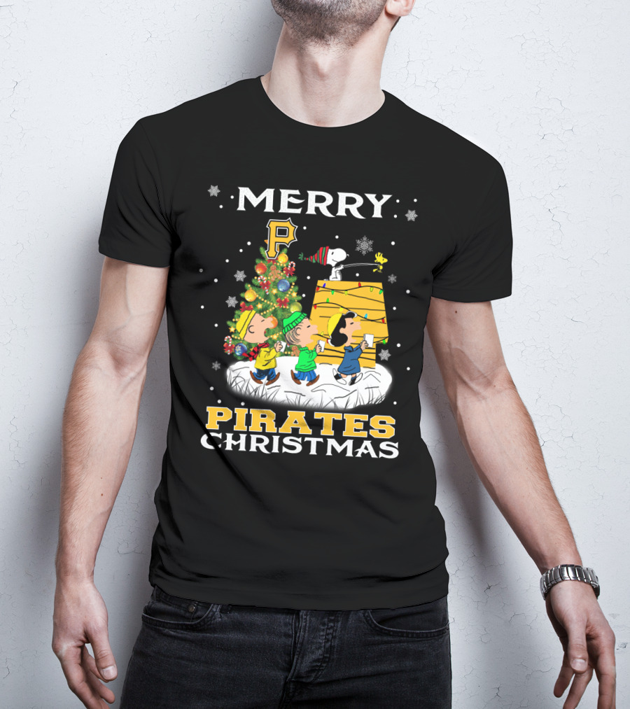 Merry Christmas Pittsburgh Pirates With Snoopy And Friends T-Shirt