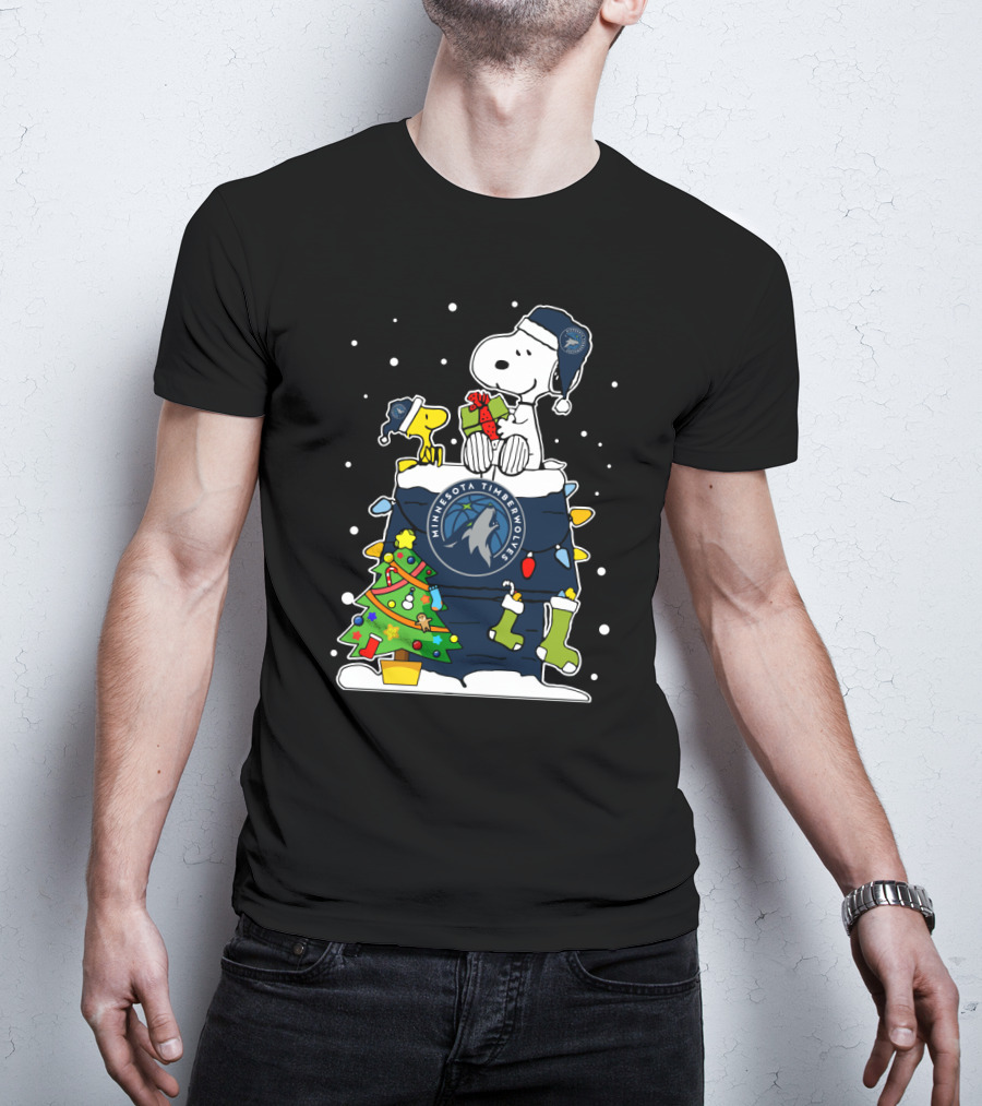 Minnesota Timberwolves Snoopy Christmas Peanuts Holiday Theme T-Shirt