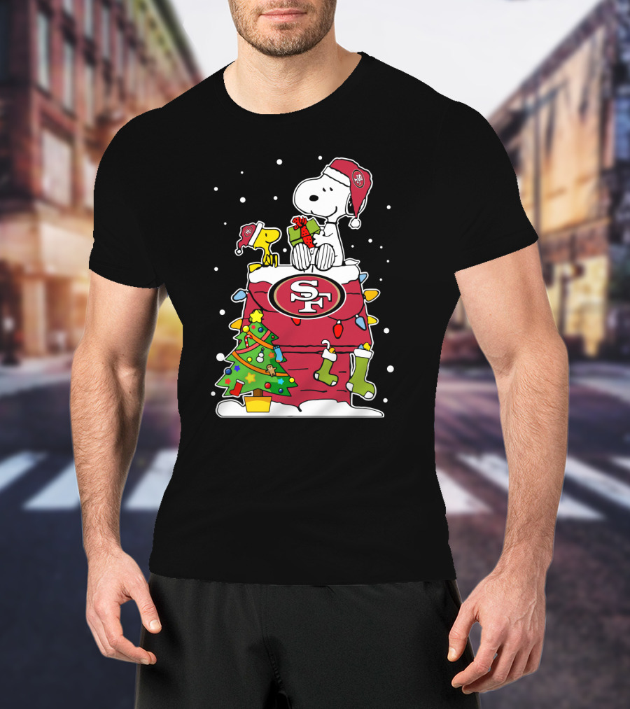 San Francisco 49ers Snoopy Christmas Lights Tree Stockings T-Shirt