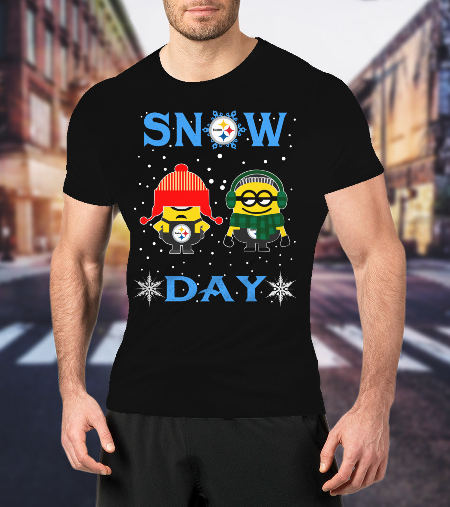 Snow Day For Pittsburgh Steelers Versus Minion Snowflakes And Winter Gear T-Shirt