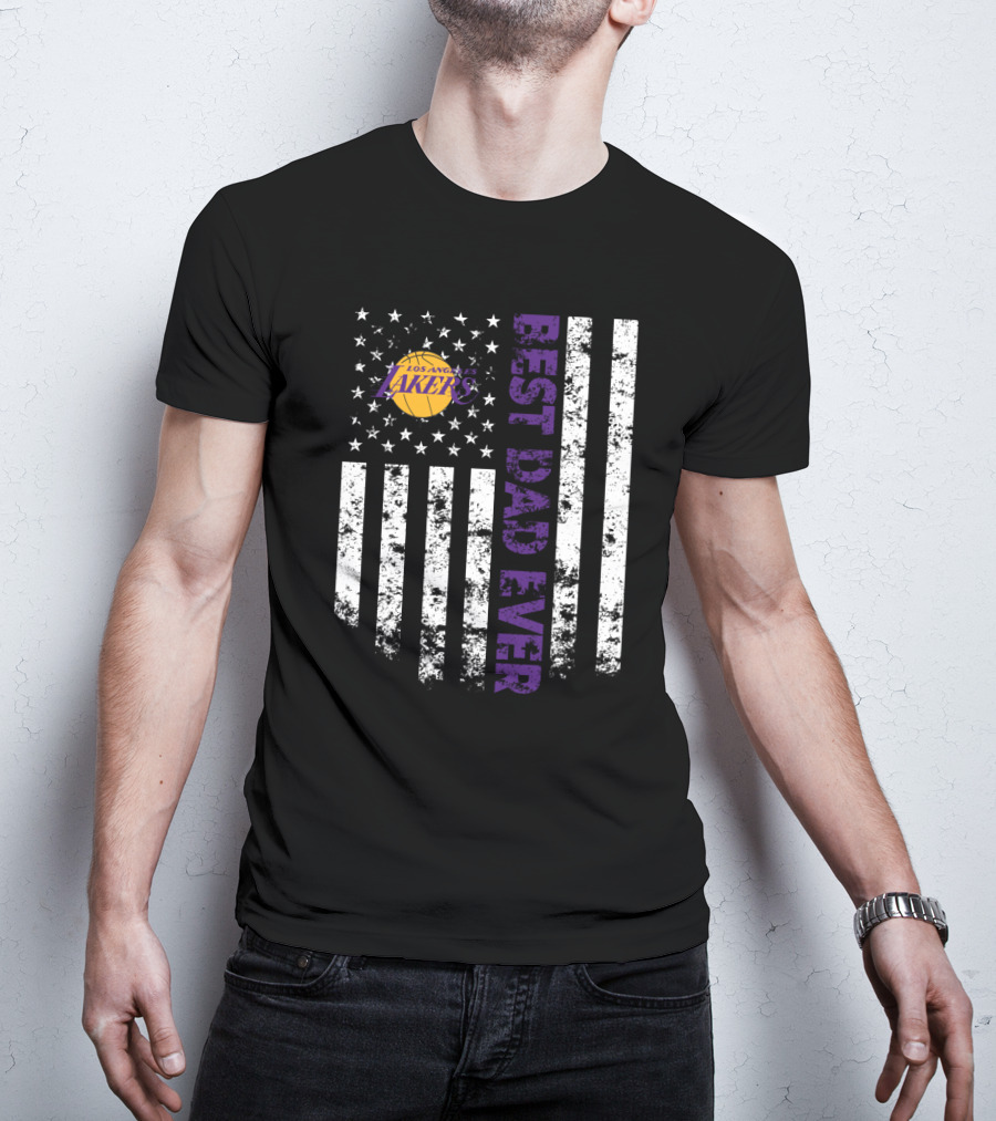 Los Angeles Lakers Best Dad Ever American Flag T-Shirt