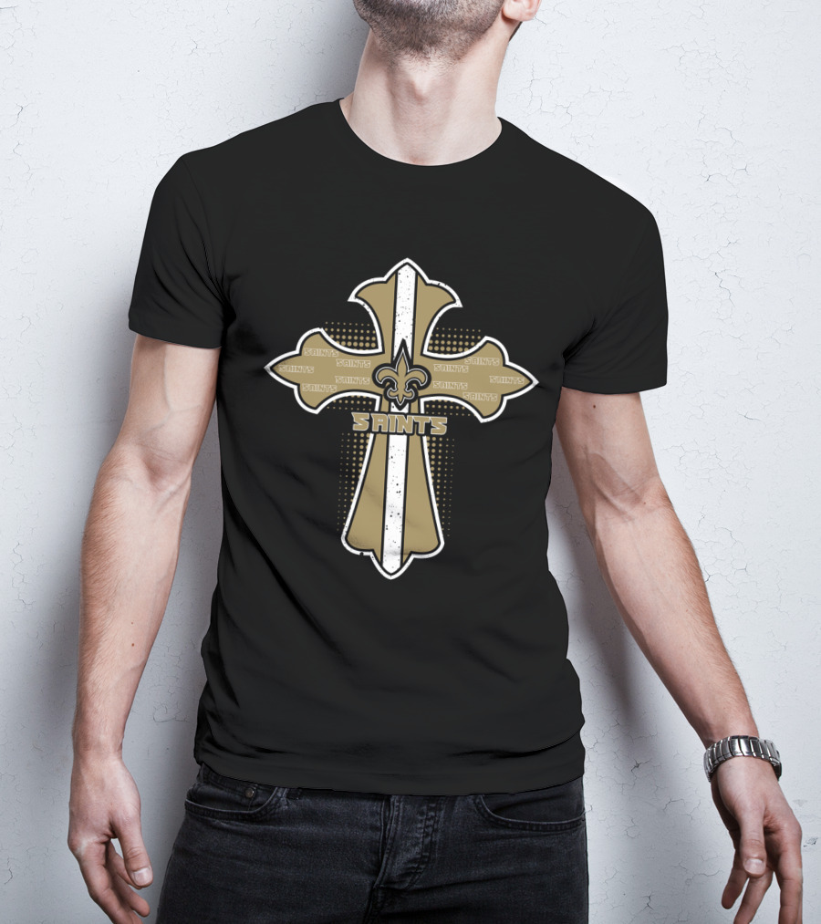 New Orleans Saints Cross With Fleur-De-Lis Symbol For Fans Of Jesus And Football T-Shirt